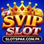 “Svip Slot Game logo icon with golden crown, casino slot theme, blue background, and Slotspak.com.pk domain branding”