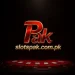 Pak New Game casino-style promotional image with red and gold Pak logo, poker table background, playing cards, and slotspak.com.pk domain branding.