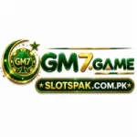 GM7 Game logo in green and gold colors with Slotspak.com.pk branding on a white background for Android gaming app promotion.